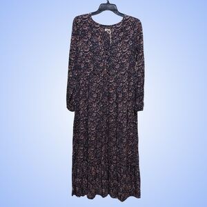 Faherty Isabella Long Sleeve Midi Dress XS/Small Artisan Block Print NWT